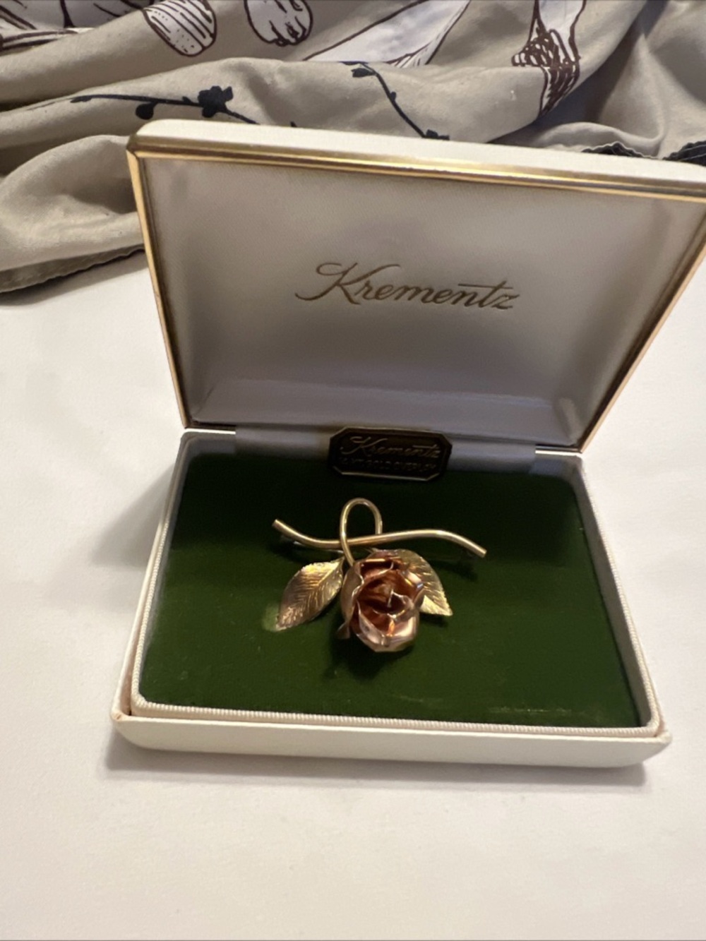 Vintage Krementz 14k Overlay  Rose Brooch Pin